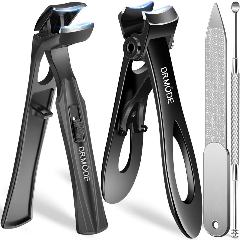 Toenail Clippers for Thick Toenails for Seniors Angled Head Long Handled Toe Nail Clippers for Men with Wide Jaw Opening Heavy Duty Large Finger Nail Clippers Adult Cutter with Catcher Black